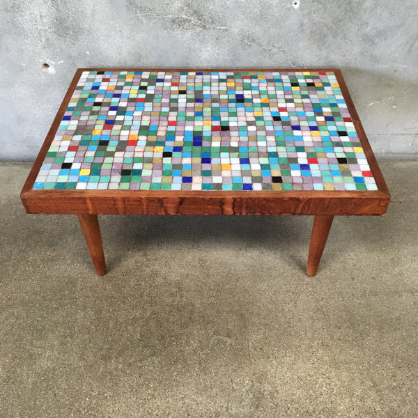 Mid Century Modern 1960s Mosaic Tile Top Side Table