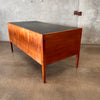 1960's Vintage Walnut Executive Danish Desk With Black Top And Brass Pulls