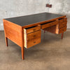 1960's Vintage Walnut Executive Danish Desk With Black Top And Brass Pulls