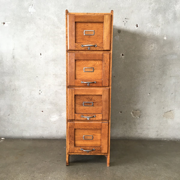 Vintage Tiger Oak Four Drawer Filing Cabinet