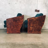 Pair of Rare Art Deco Leather with Green Fabric Cube Lounge Chairs