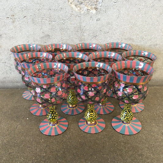 Set of Ten Mackenzie Childs Circus Rose Arbor Goblets