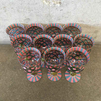 Set of Ten Mackenzie Childs Circus Rose Arbor Goblets