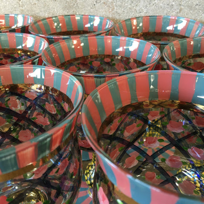 Set of Ten Mackenzie Childs Circus Rose Arbor Goblets