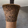 Mid Century Modern Danish Cork & Rope Table Lamp with Linen Shade