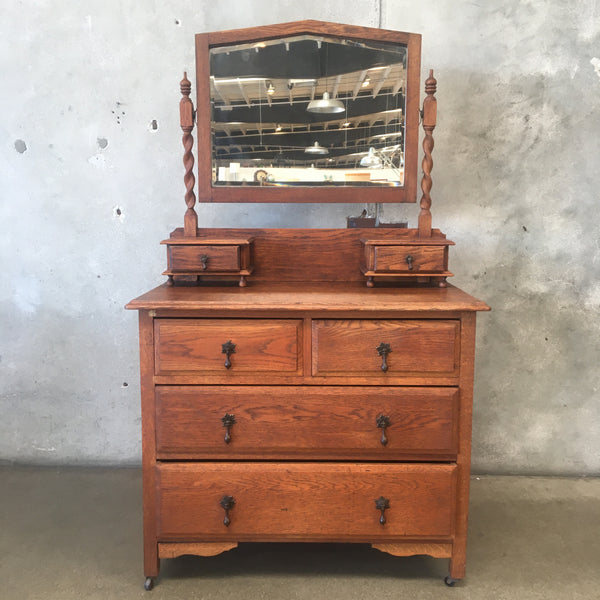 1890's Antique Solid Oak Dresser with Mirror