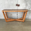 1980s Oak Console With Glass Top And Brass Inlay