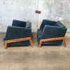 Pair of Green Distressed Leather Custom Made Lounge Chairs Zebra Wood