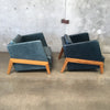 Pair of Green Distressed Leather Custom Made Lounge Chairs Zebra Wood