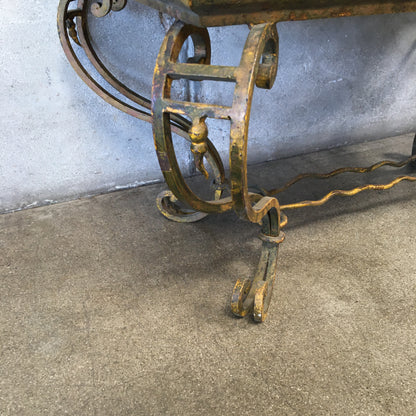 Antique Circa 1920 Wrought Iron Coffee Table With Signed Hand Painted Tile Top