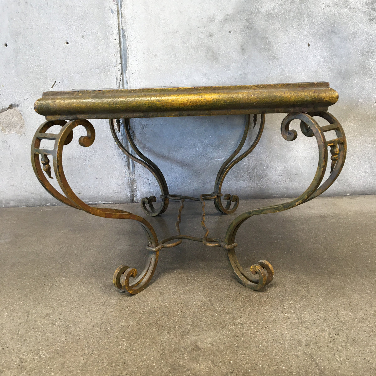 Antique Circa 1920 Wrought Iron Coffee Table With Signed Hand Painted Tile Top