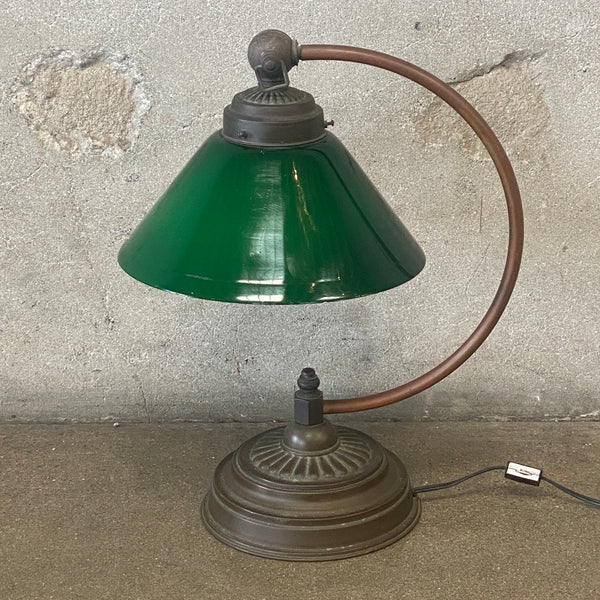 Vintage Brass & Green Glass Adjustable Desk Lamp