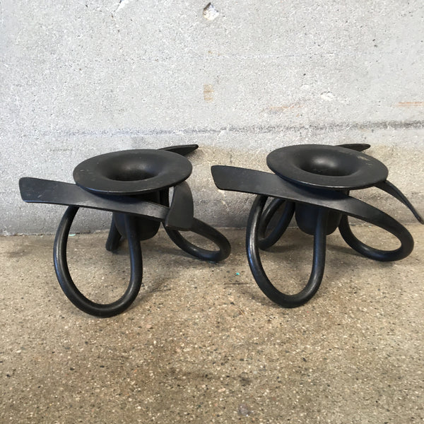 1980s Sculptural Iron Candle Holders