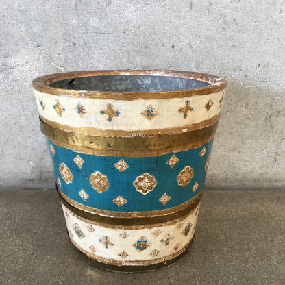 Large Vintage Florentine Waste Bucket with Metal Straps and Tin Liner