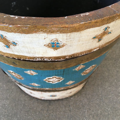 Large Vintage Florentine Waste Bucket with Metal Straps and Tin Liner