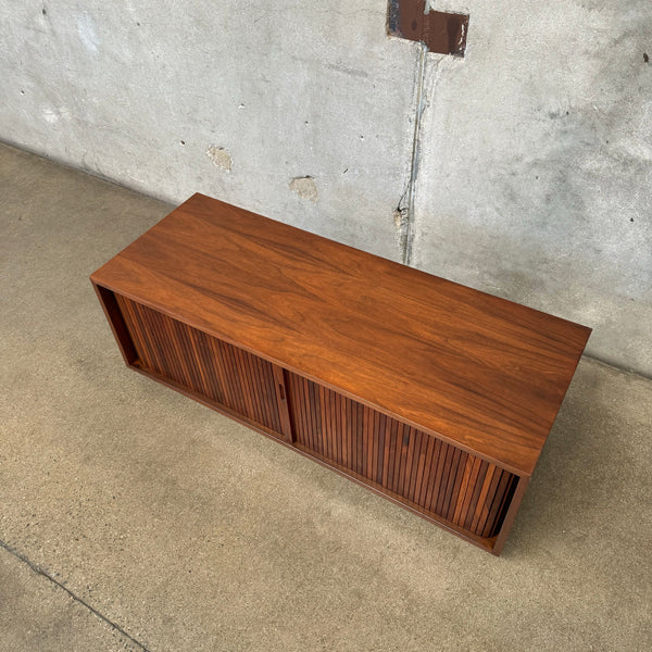 Mid Century Walnut Tambour Door Record
