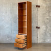 Danish Tall Teak Three Drawers Cabinet With Glass Shelves & Doors