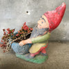 Vintage Concrete Garden Gnome with Flower Basket