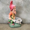 Vintage Concrete Garden Gnome with Wheelbarrow