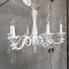 Vintage Six Arm Chandelier in Cream with All Glass Crystals
