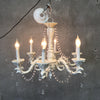 Vintage Six Arm Chandelier in Cream with All Glass Crystals