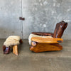 Vintage Freeform Wood Lounge Chair w/Footstool by Ken Green
