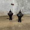 Pair of Black 1980s Glazed Porcelain Table Lamps