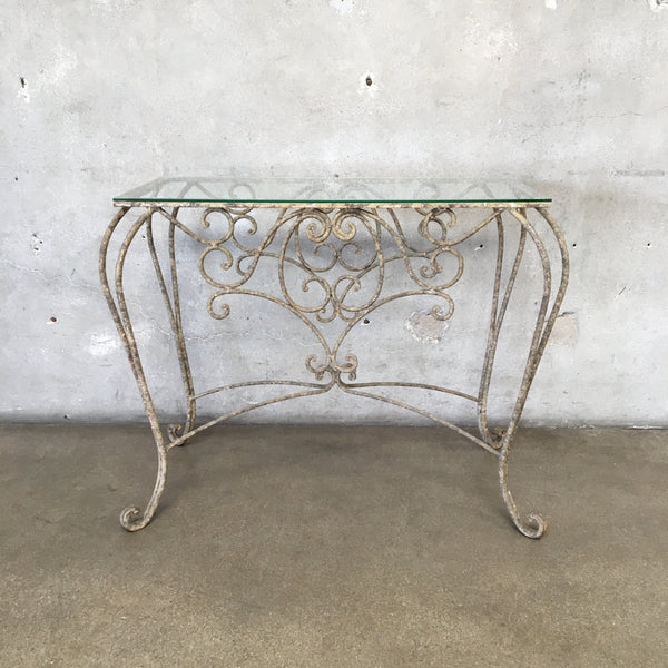 Iron Vintage Console w/Glass Top