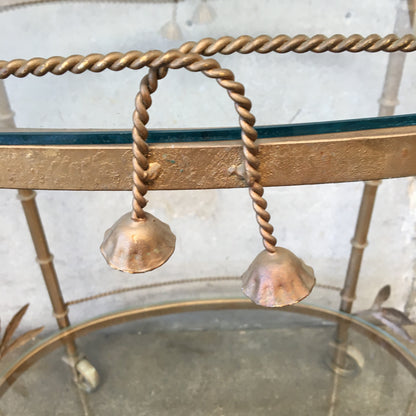 Metal Brass Finish Rope & Tassel Tea Cart