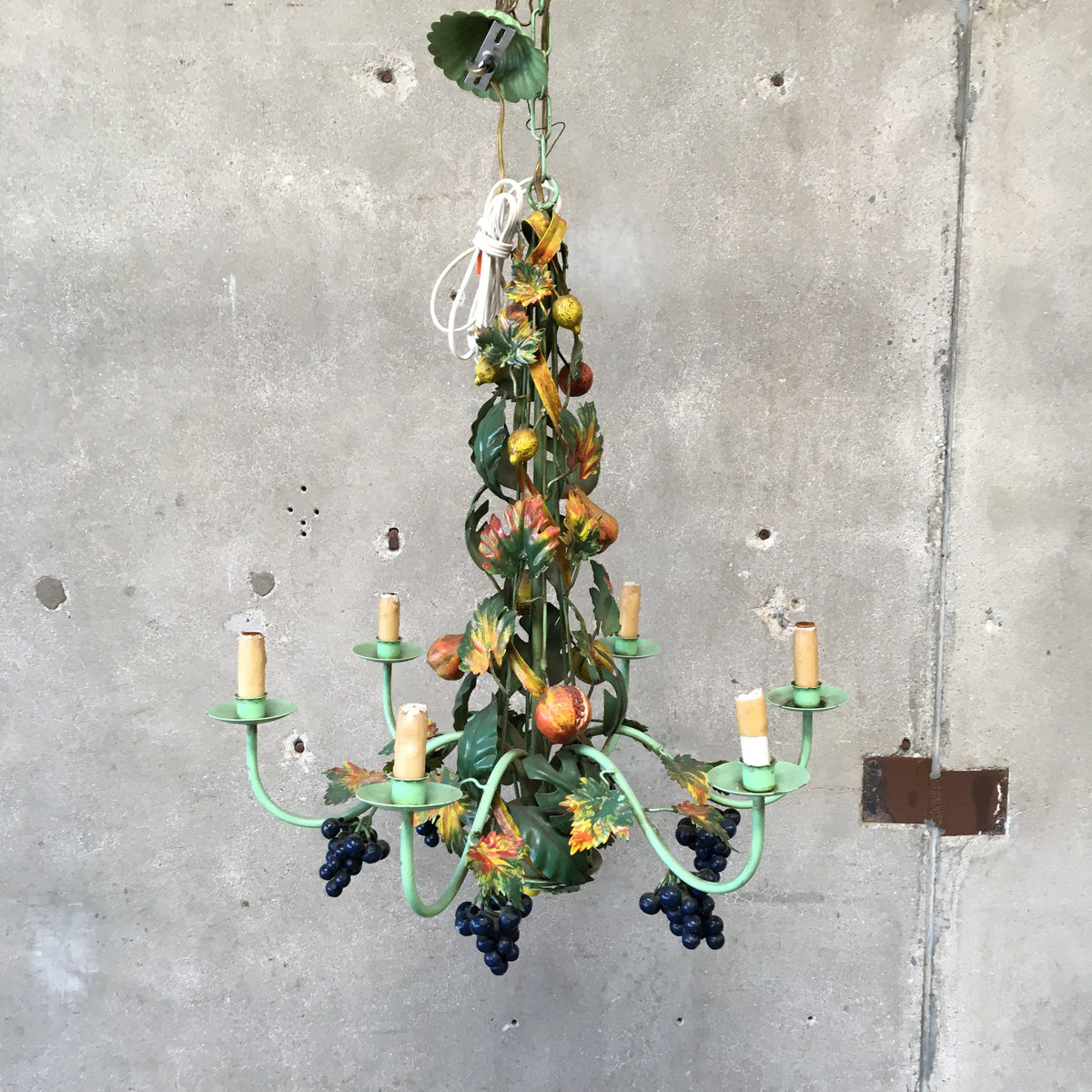 Italian Mid Century Tole Fruit Chandelier
