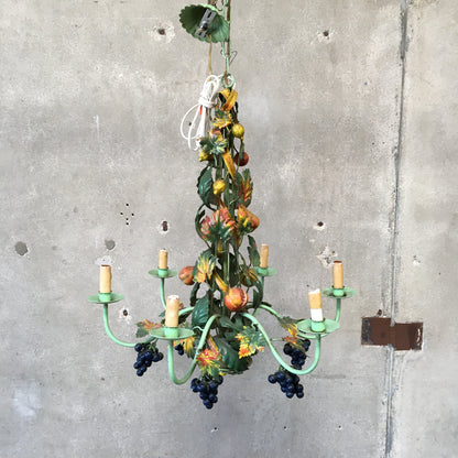 Italian Mid Century Tole Fruit Chandelier