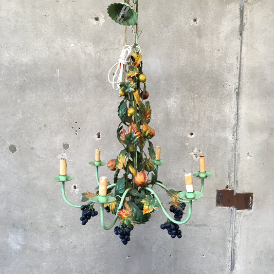 Italian Mid Century Tole Fruit Chandelier