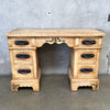 1929 Monterey Desk with Original Straw Ivory Finish + Floral Painting Accents