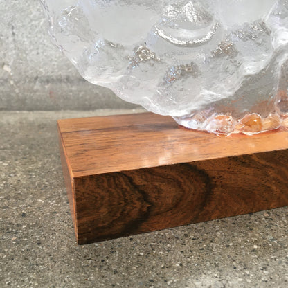 Skruf Glass Lion Sculpture on Wood Base by Lisa Larson