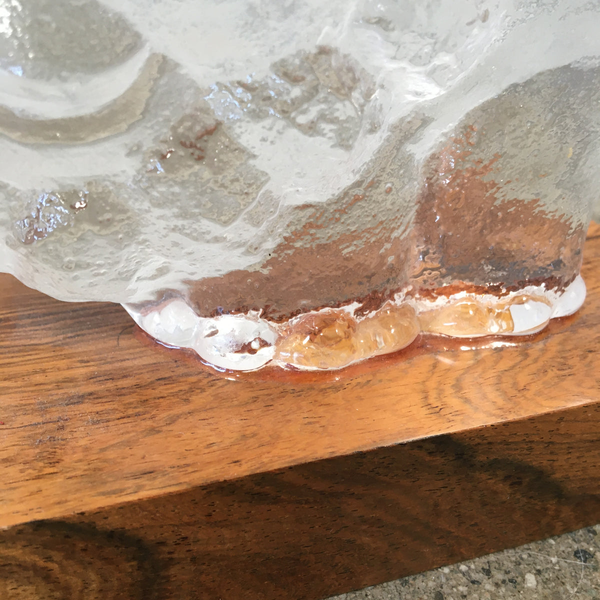 Skruf Glass Lion Sculpture on Wood Base by Lisa Larson