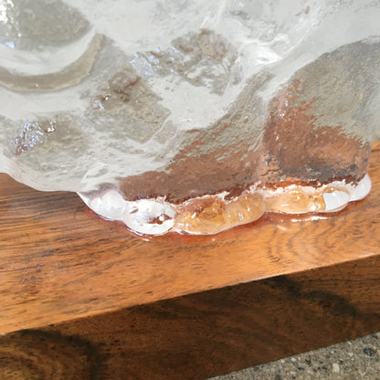 Skruf Glass Lion Sculpture on Wood Base by Lisa Larson