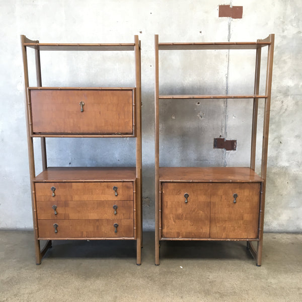 Mid Century Pair of Shelving with Storage and Hutch