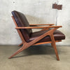 Crate And Barrel Cavett Leather Walnut Wood Frame Accent Chair