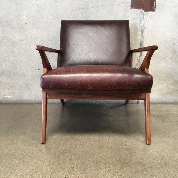 Crate And Barrel Cavett Leather Walnut Wood Frame Accent Chair