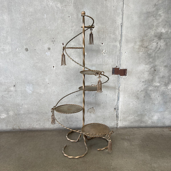 Hollywood Regency Iron Spiral Staircase Plant Stand