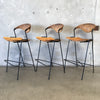 Set of Three Arthur Umanoff Rush Back Bar Stools