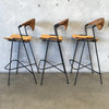 Set of Three Arthur Umanoff Rush Back Bar Stools