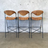 Set of Three Arthur Umanoff Rush Back Bar Stools