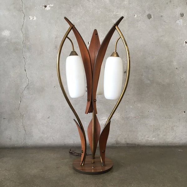 1960's Mid Century Modern Walnut Tulip Lamp