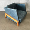 Green Distressed Leather Custom Made Lounge Chair Zebra Wood