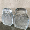 Pair of Vintage Blenko Clear Glass Owl Bookends