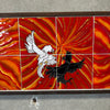 Fighting Roosters Framed Hand Painted Ceramic Tiles - 1970s
