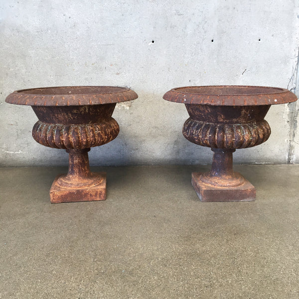 Pair of Cast Iron Garden Urns