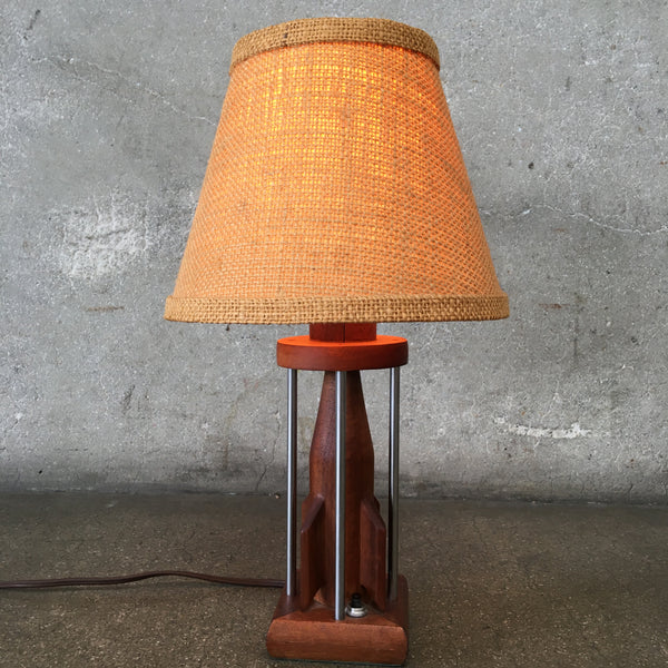 Mid Century Teak Table Lamp Rocket Shape