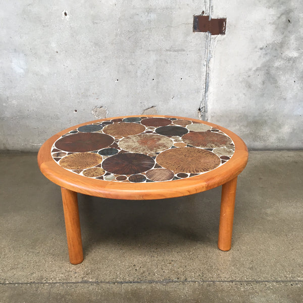 Teak/Ceramic Mosaic Round Coffee Table by Tue Pousen for Haslev